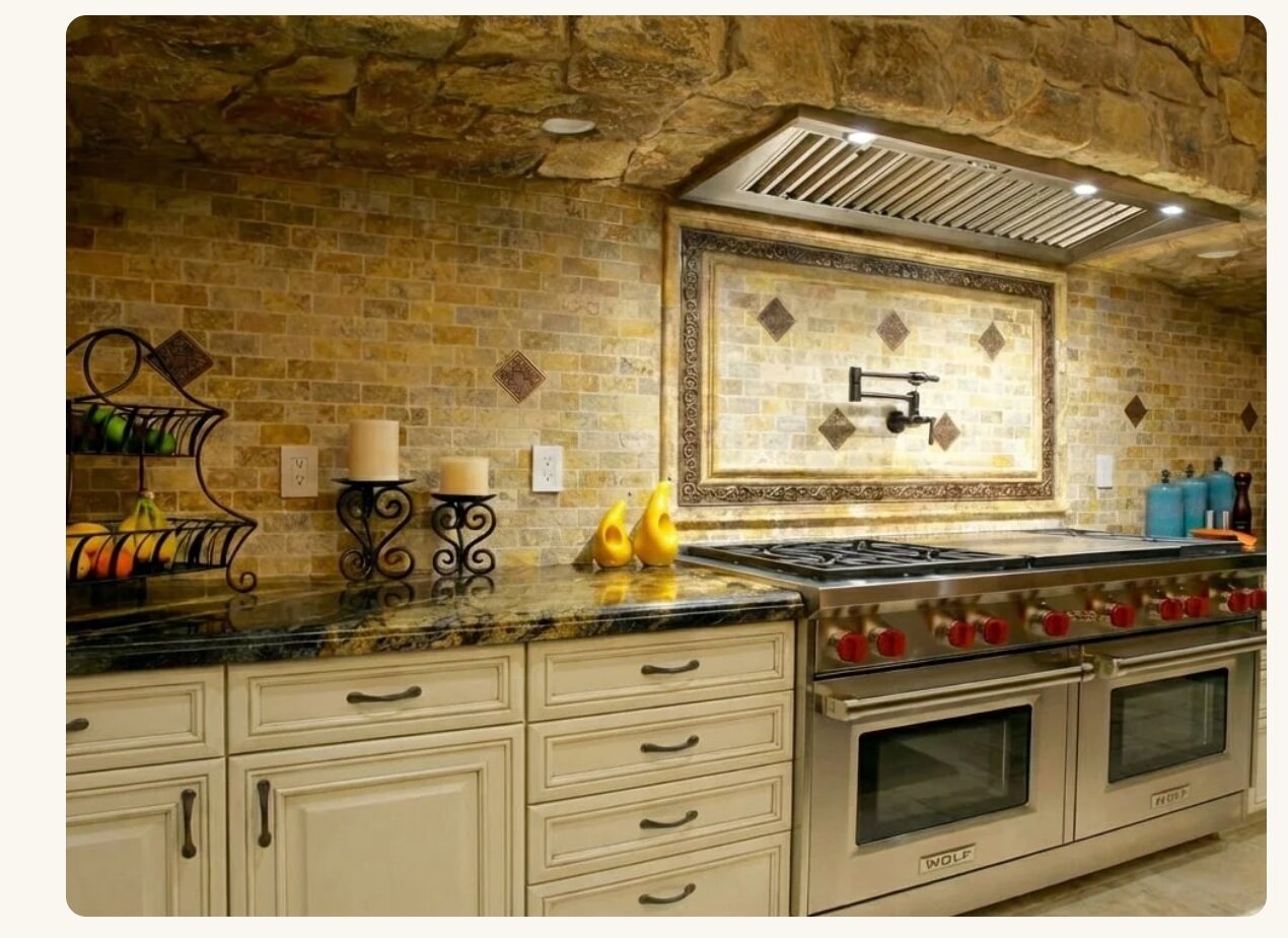 Tuscan stone kitchen with Wolf range